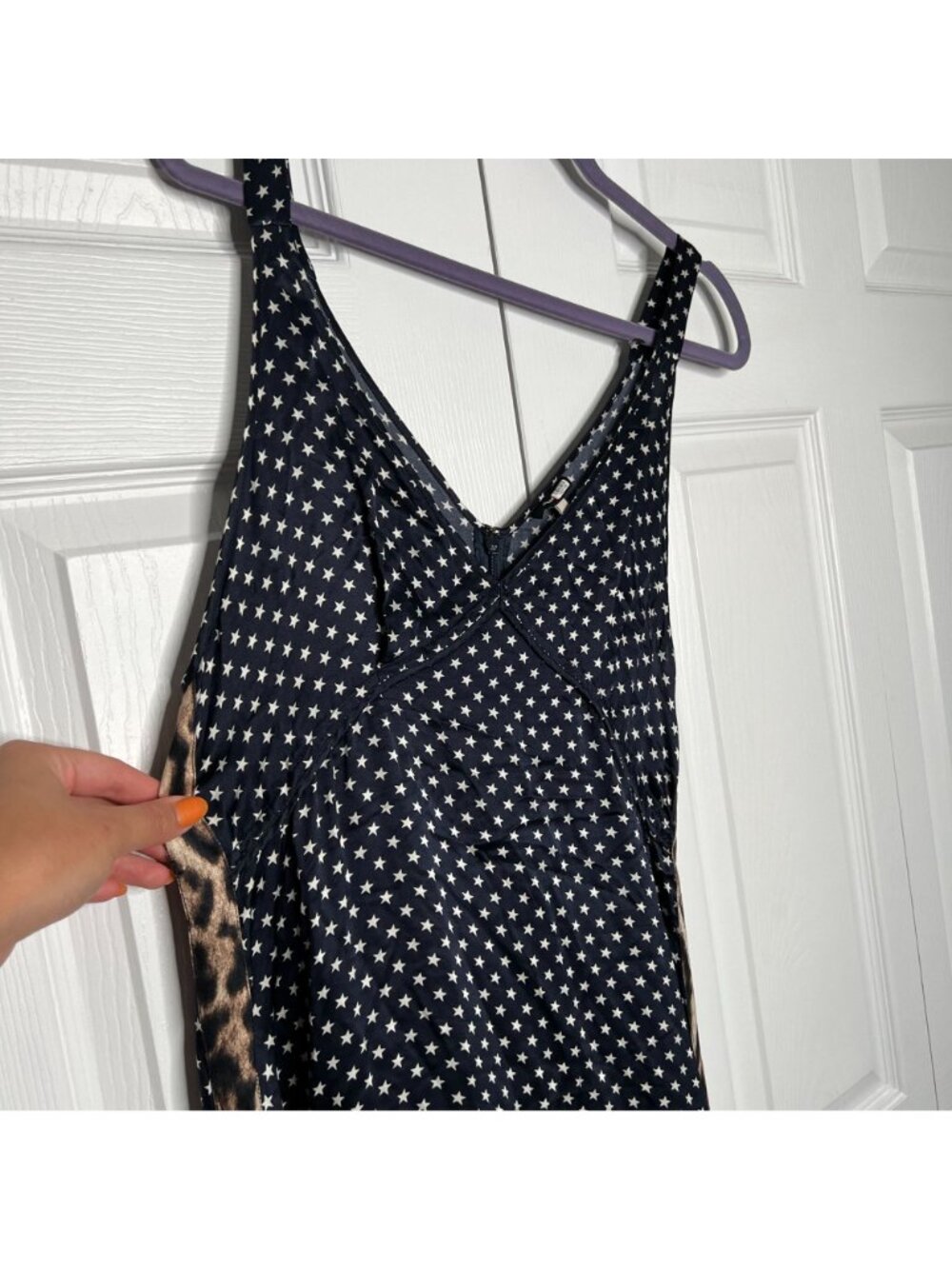 R13 Navy Blue Star Print V-Neck Sleeveless Silk Maxi Dress Women's Size Small S - Picture 4 of 11